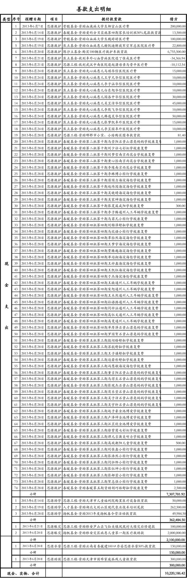 2013年5月份善款支出明细